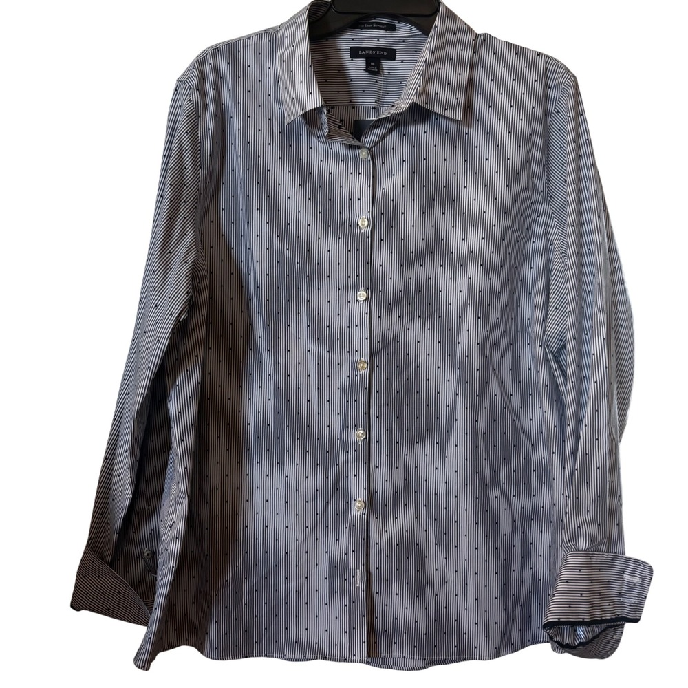 Lands End Women's Mazarine Blue Stripe Top NWT 18 Plus Size Shirt Supima
